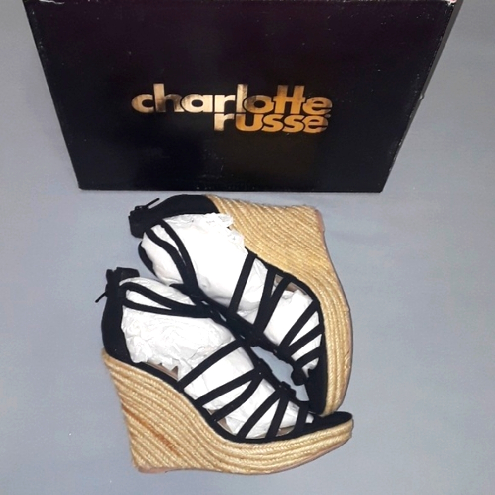 🆕️Charlotte Russe Black Suede Wedge Heels. Women's Size: 8. NWOT
